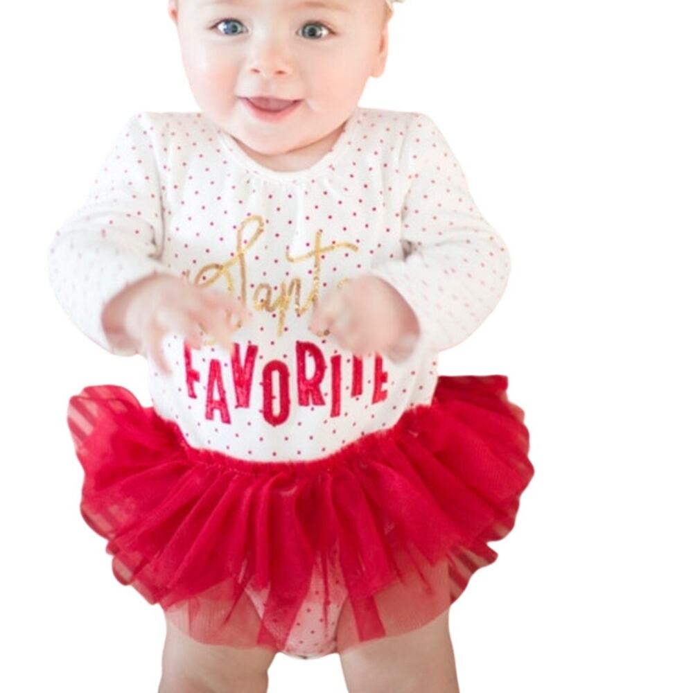 Mud Pie 6-9 M Santa's favorite tutu one piece Christmas outfit
